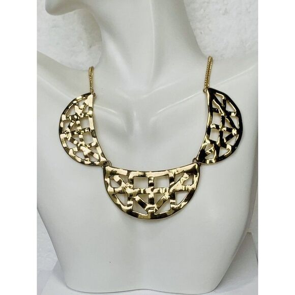 Vintage Gold Tone Half Moon Weave Art Deco Chain Gold Tone Statement Necklace - Picture 7 of 8
